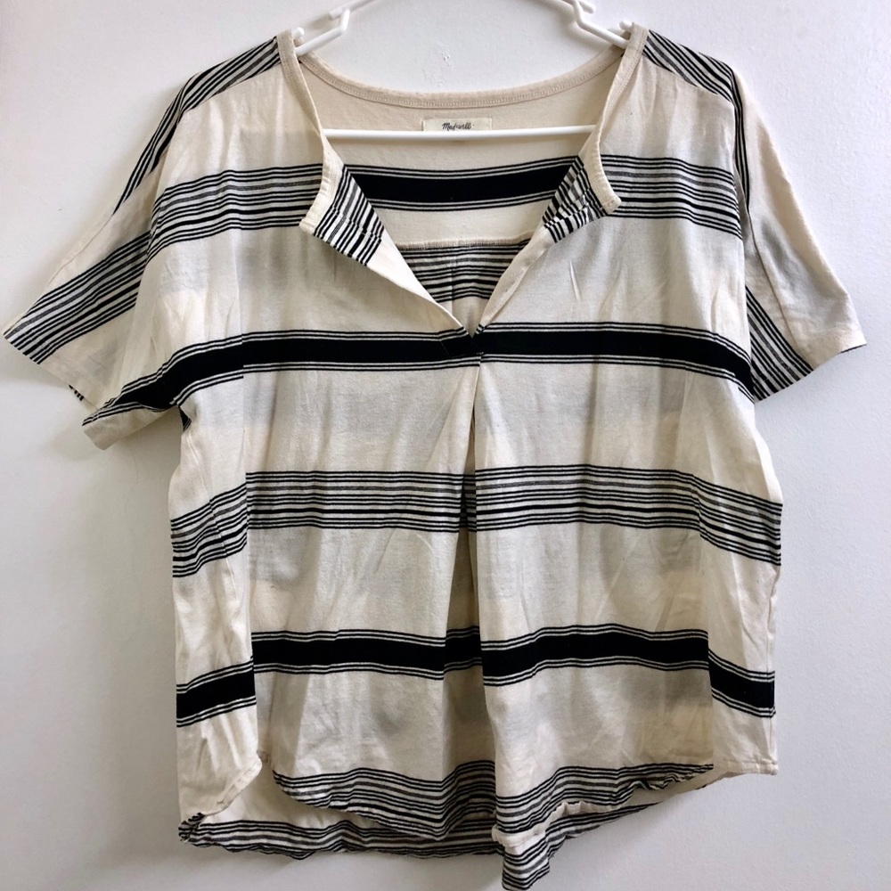 Madewell Striped Black and White v neck T-shirt